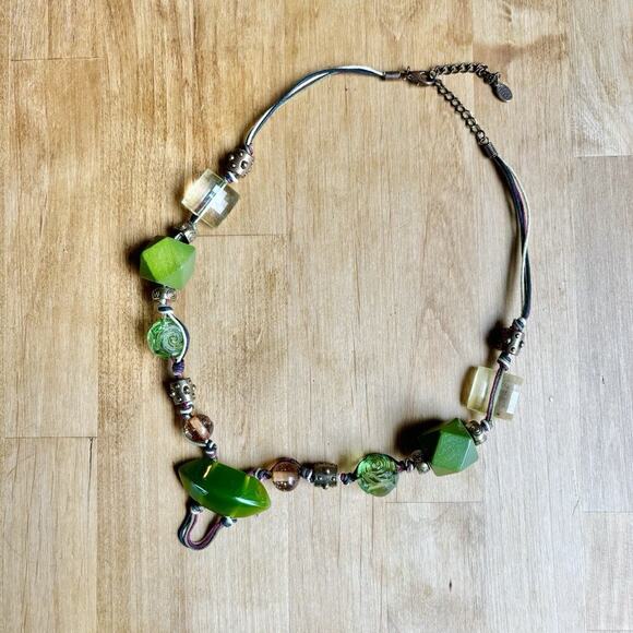 Vintage Necklace Statement Green Boho Chunky Shaped Stone Beads Bijoux Turner - Picture 1 of 5